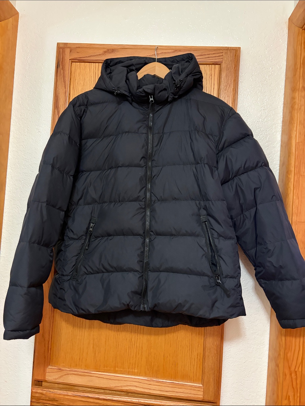 Lands' End Black Goose Down Puffer Jacket Removable Hood Xl Coat